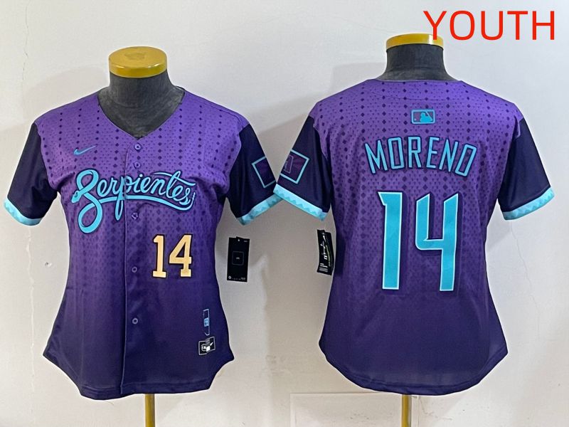 Youth 2025 Arizona Diamondback 14 Moreno Purple Joint Name Nike MLB Jersey style 3